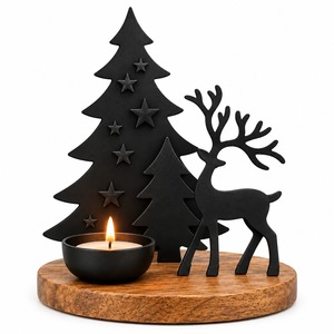 Ensemble d'objets décoratifs de Noël en métal, sapin et rennes, avec porte-bougie, ornement de table rustique pour les fêtes, thème hiver - Product Image 2