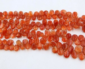 ลูกปัดหินซันสโตนสีส้มธรรมชาติทรงหยดน้ำแบบเรียบสำหรับทำเครื่องประดับ - Product Image 2