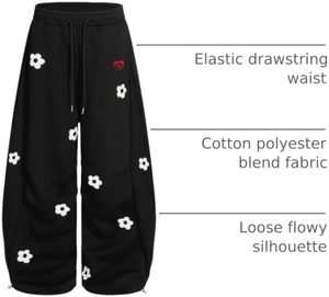 Baggy Wide Leg Sweatpants Flower Embroidery Casual Y2K Elastic Drawstring Lantern Barrel <b>Lounge</b> <b>Trouser</b> Pants - Product Image 4