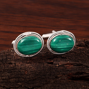 Boutons de manchette en laiton naturel et malachite pour homme, bijoux de luxe en pierres précieuses, cadeau formel, bijoux de marié, vente en gros - Product Image 3