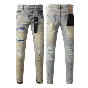 Nuevos Jeans Slim Fit para Hombre 2025, Pantalones Ajustados con Estampado Desgastado, Cintura Media, Estilo Urbano, con Efecto de Reparación de Pintura y Suavizante - Product Image 2