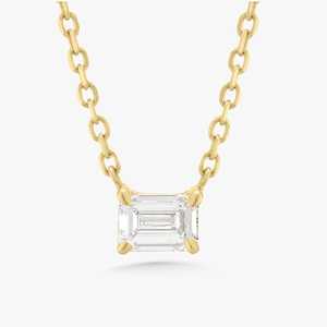 Colliers pendentifs solitaires délicats pour usage quotidien et superposition, 17 pouces, fermoir mousqueton, or massif 14k 18k, diamant de laboratoire taille émeraude - Product Image 1