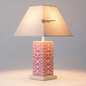 Lampe élégante en os rose incrusté |   Lampe de table florale faite à la main pour la décoration moderne de la maison - Product Image 1