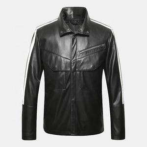 2025 veste en cuir de bombardier en peau de mouton véritable pour hommes à manches longues avec tissu en toile à col montant fabriqué au Pakistan - Product Image 1