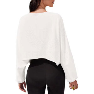 OEM Service Winter Custom Logo <b>White</b> <b>Cropped</b> <b>Long</b> <b>Sleeve</b> Pullover Sweatshirt Crewneck Breathable Eco-Friendly Fleece Women - Product Image 3