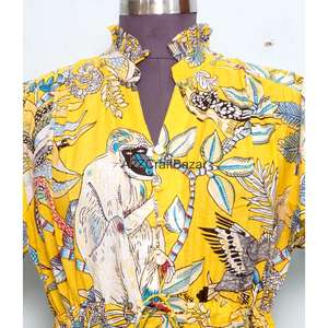 Vestido Mini 100% Algodón, Hecho a Mano, Estampado Digital Floral, con Botones, Sexy, para Otoño, Verano, Vacaciones - Product Image 3