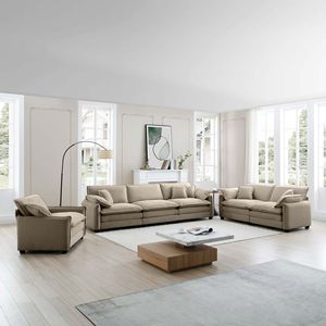 Set Divano Sezionale Oversize in Corduroy Tan a 3 Posti, Comodo e Ampio, con un Divano Singolo, un Divano a 2 Posti e un Divano a 3 Posti per Soggiorno - Product Image 1