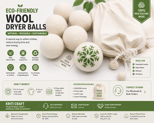 Lot de 6 balles de séchage en laine biologique, adoucissant naturel pour le linge avec sac de rangement en coton - Product Image 1