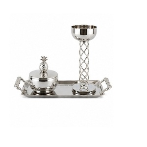 Juego de quemador de incienso de acero inoxidable con bandeja y tapa con detalles dorados para uso en aromaterapia - Product Image 6