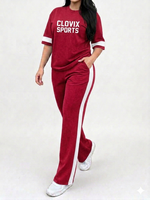 T-shirt à manches courtes et pantalon large pour femme, ensemble 2 pièces, de haute qualité, écologique, léger, couleur unie, logo personnalisé, streetwear décontracté