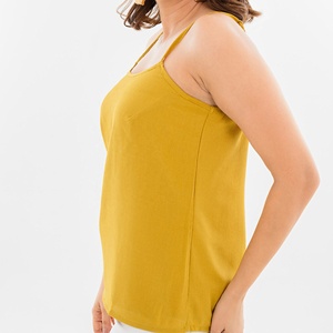 Stylish <b>Womens</b> Spaghetti Strap Camisole <b>Yellow</b> Woven Adjustable Summer Tank <b>Top</b> Blouse Manufacturer - Product Image 5