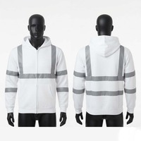 Veste de travail premium 300 GSM 100% coton blanche, entièrement zippée, avec bandes réfléchissantes, logo personnalisé, uniforme de travail numérique long et sûr