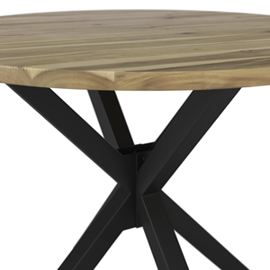 Mesa de Comedor Industrial de Hierro y Madera, Redonda, de Madera de Acacia Sólida con Acabado Blanqueado, Patas Dobles Negras Tipo X, para Bistro, Cafetería o Bar - Product Image 4