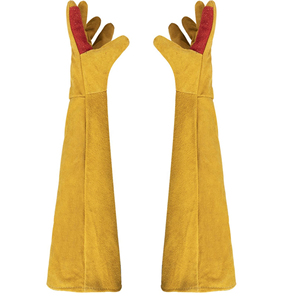 ถุงมือหนังวัวสีเหลืองทนไฟสำหรับงานเชื่อมแบบสั้น พร้อมคุณสมบัติกันลื่น สีแดงเหลือง - Product Image 1