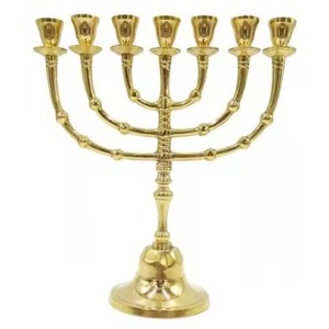 Support à bougies Menorah en métal d'inspiration vintage, porte-bougie Hanouka, décoration de festival juif pour la maison, présentation sur table - Product Image 6