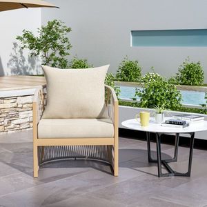 Sillón Moderno de Aluminio Curvo en Color Beige con Elegante Diseño de Cuerda Trenzada y Asiento Acolchado para Exteriores - Product Image 2