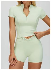 เสื้อชั้นในกีฬาผู้หญิงแบบซิปครึ่งตัว คอวี ระบายอากาศดี แห้งเร็ว สไตล์ลำลอง สำหรับโยคะ รับผลิตตามสั่ง ขายส่ง - Product Image 3