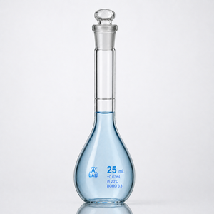 Fiole volumétrique de laboratoire 25 ml en verre borosilicate résistant à la chaleur avec bouchon interchangeable, haute précision - Product Image 6