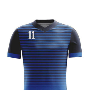 Custom Sublimation Soccer Jersey Set Men's Blue Striped V-Neck Short Sleeve Moisture Wicking <b>Athletic</b> Uniform Adult Team Wear - Product Image 3