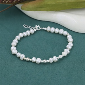 Natural Freshwater Pearl <b>Beaded</b> <b>Bracelet</b> with Sterling Silver Spacer Beads Adjustable Lobster Clasp Elegant Womens Jewelry - Product Image 5