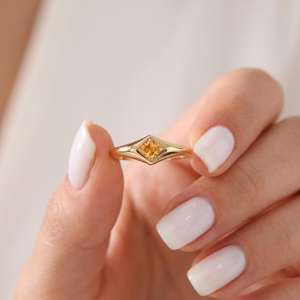 Citrine Color Square Shape Gemstone <b>Promise</b> <b>Ring</b> For <b>Men</b> 14K Solid Gold Party Proposal Gift For Friends Her - Product Image 1