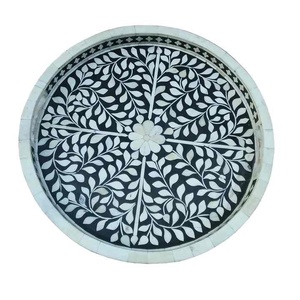 Bandeja de Servir con Incrustaciones de Hueso y Asas de Metal, Bandeja de Lujo Hecha a Mano para Servir Bebidas, Aperitivos y Postres - Product Image 2