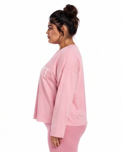 Women's Long Sleeve Fitness T-Shirt <b>Distressed</b> Embroidered Boxy Tee Cotton Polyester Gym <b>Top</b> Plus Size Women's Workout T Shirt - Product Image 3