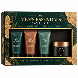 Kit Essentiel Visage Homme OEM/ODM 4 Pièces : Nettoyant, Exfoliant, Lotion & Crème – Parfum et Design d'Emballage Personnalisables - Product Image 1