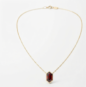 Collar con Colgante Hexagonal de Granate en Plata de Ley 925 con Cadena de Eslabones Chapada en Oro, Joyería de Piedra de Nacimiento para Regalo de Mujer - Product Image 1
