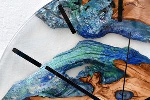 Wood Resin Wall <b>Clock</b>, Blue Water Epoxy Modern Rustic Home Decor - Product Image 3