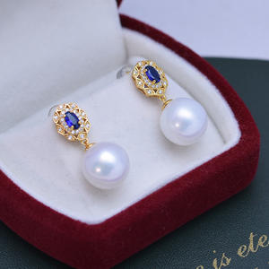 Boucles d'oreilles pendantes en perles rondes blanches d'eau douce Wenchi 11-12 mm, argent 925, ensemble complet pour femmes, défauts mineurs, modèle 14775 - Product Image 2