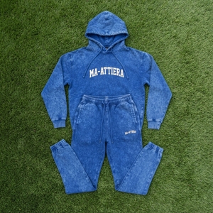 Conjunto de Sudadera y Pantalones Deportivos de Felpa de Algodón para Mujer, Color Azul Lavado, Personalizado, OEM, ODM, Venta al Por Mayor - Product Image 5