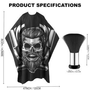 Cape de Barbier Jetable en PVC Caoutchouc Noir avec Motif Crâne et Barbe, Robe de Coiffure Durable en Polyester Anti-Adhérence aux Cheveux - Product Image 3