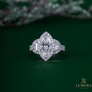 Anillo de Lujo con Múltiples Piedras en Forma de Marquesa, Media Luna y Redonda, Elegante Anillo con Pavé para Mujer, Joyería Fina al por Mayor - Product Image 2