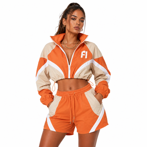Conjunto de dos piezas de moda para mujer: Chaqueta cortavientos con capucha y cremallera, y pantalones cortos deportivos para mujer, chaquetas para hombre - Product Image 1