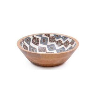 Tazón para Servir Hecho a Mano de Madera de Acacia con Incrustaciones de Esmalte y Diseño Geométrico, Tazón Decorativo para Ensaladas y Frutas para la Mesa del Hogar y la Cocina - Product Image 5