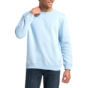 <b>Men</b> Light Blue Crew Neck Sweatshirt Regular Fit Solid Color Knitted Cotton <b>Pullover</b> Casual Streetwear Long Sleeve Top <b>For</b> Winter - Product Image 1