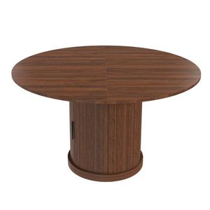 Tavolo da Pranzo Ovale Allungabile Stabile per 4-6 Persone con 2 Ripiani Contenitore Salvaspazio Espandibile in MDF Marrone Noce - Product Image 1