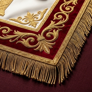Delantal Masónico Personalizado de Tela Blanca con Flecos Dorados, Arco Bordado, Regalia Masónica, Cuadrado 3D Cosido - Product Image 4