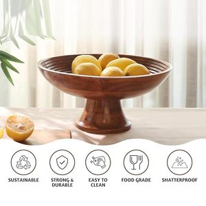 Corbeille à fruits en bois avec support sur pied – Décoration de table décorative |   Bol de service central de style farmhouse pour comptoir de cuisine - Product Image 5