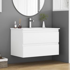 Mobile Bagno Sospeso da 32 Pollici con Doppio Cassetto, Ante Arrotondate, Sistema Soft-Close, Lavabo in Ceramica, Nessun Montaggio Hardware Richiesto - Product Image 1