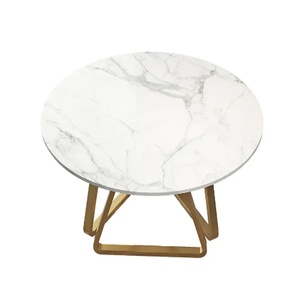 Mesa de comedor moderna de diseño nuevo con tablero de mármol y base de metal chapada en oro, mesa de comedor de metal de lujo para uso doméstico y en restaurantes. - Product Image 5