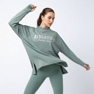 Camiseta Deportiva Modesta para Mujeres Musulmanas, Corte Asimétrico, Manga Larga, Holgada, Transpirable, de Secado Rápido y Ecológica, para Gimnasio y Yoga - Product Image 1