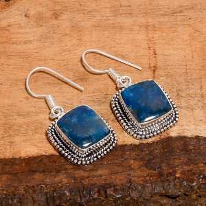 Boucles d'oreilles pendantes en apatite bleue, argent sterling oxydé, bijoux bohèmes faits à la main, boucles d'oreilles statement, cadeau pour elle - Product Image 2