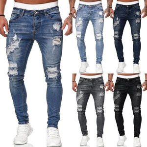 Promotion : Pantalon en jean streetwear pas cher, coupe ample, en coton, pour homme, long, droit, délavé, à jambe large - Product Image 4