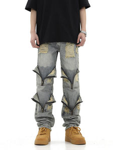 กางเกงยีนส์ทรงหลวมคุณภาพสูงสำหรับผู้ชาย แบบสั่งทำพิเศษ สีพื้น ล้างสี สไตล์วินเทจ ดีไซน์ขาดๆ 100% ผ้าฝ้าย สีตามสั่ง - Product Image 4