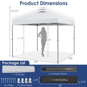 Tettoia istantanea per tenda Pop-Up esterna pieghevole 10X10 piedi con borsa per il trasporto - Product Image 1