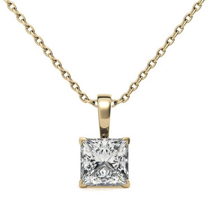 Collier pendentif halo en or blanc 18 carats massif avec diamant de laboratoire taille princesse, bijoux raffinés pour mariée et tenue de mariage - Product Image 1