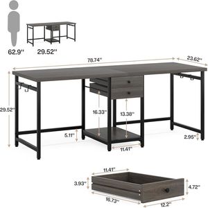 Scrivania per Computer da Ufficio per Due Persone con 2 Cassetti per Studio o Uso Domestico - Product Image 5