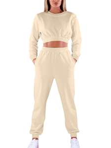 Conjunto de dos piezas de algodón de punto para gimnasio, yoga y ropa deportiva: Top corto sin espalda con media cremallera y pantalón jogger. Venta al por mayor, personalizado. - Product Image 6